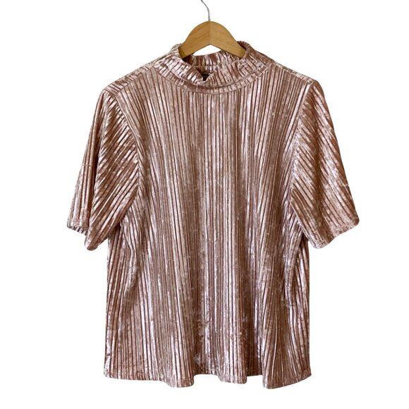 LOFT Velour Mock Neck Top – Pale Champagne Pink – SZ XL (NWOT) - Picture 2 of 5